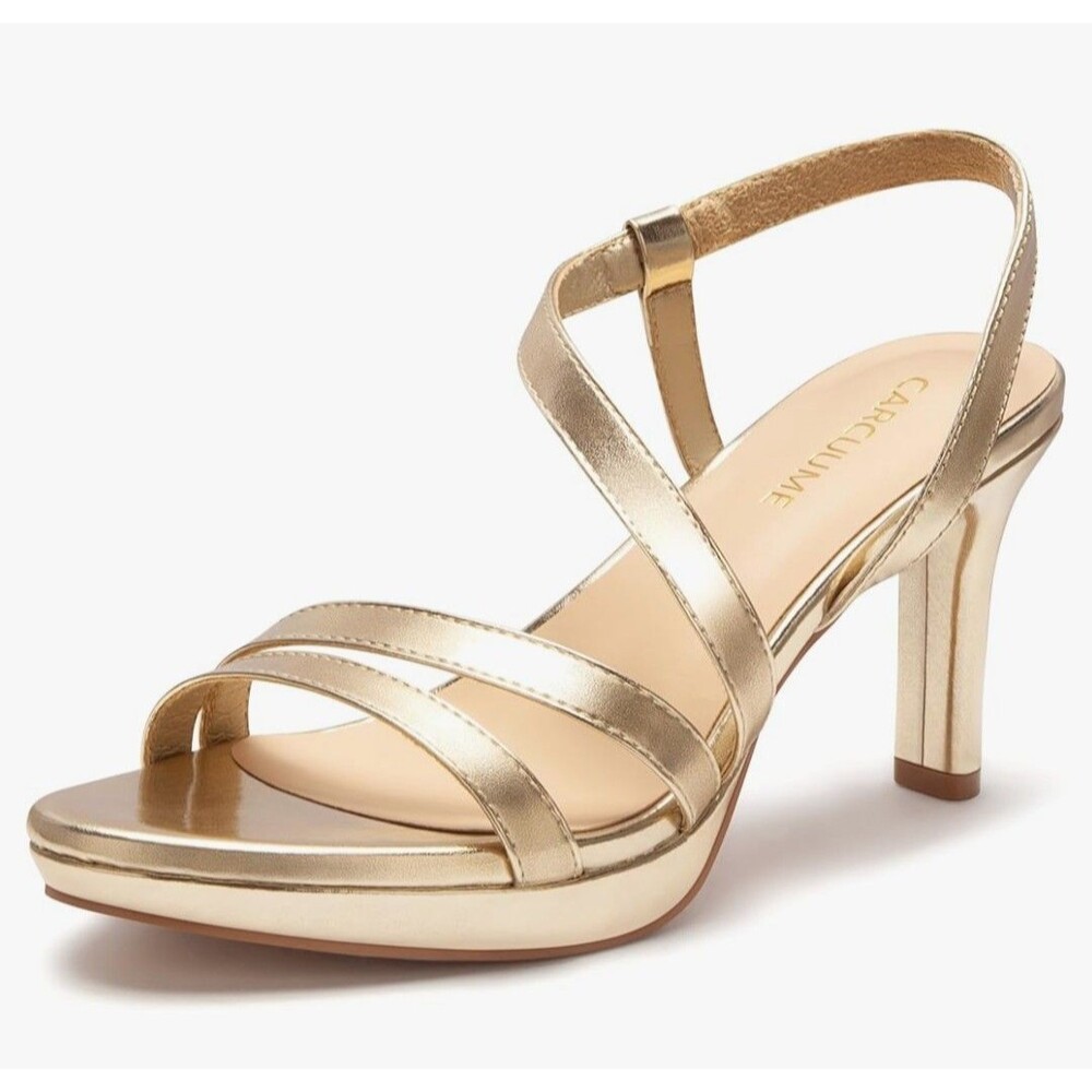 Carcuume Women's Strappy Platform Heeled Sandal,NATRACY-GOLD PU-9.5